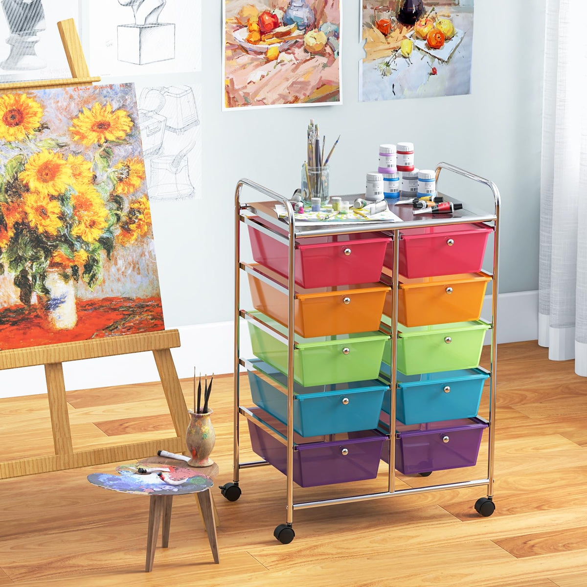 10 Drawer Rolling Storage Cart with Metal Frame N49500