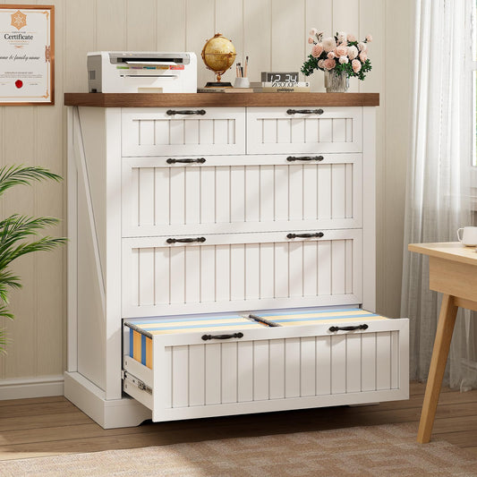 White and Brown 5 Drawer Wood File Cabinet R17713