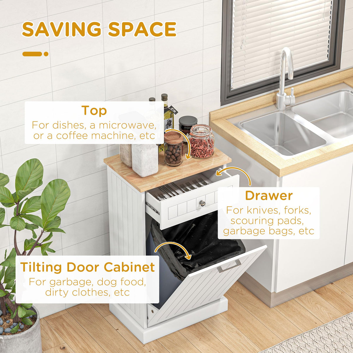 White Double Tilt-Out Trash & Recycling Cabinet A584589
