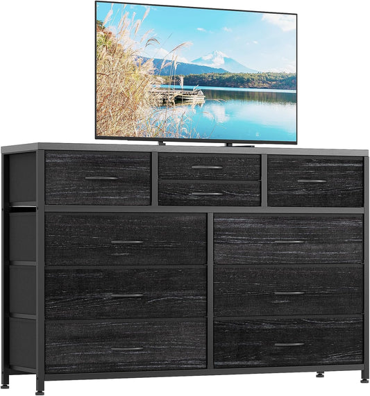 10 Drawer Fabric Dresser with Wood Top R4838