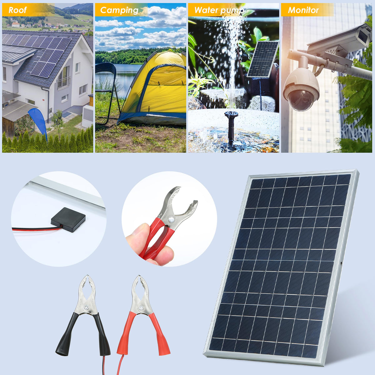 10W 12V Monocrystalline Solar Panel Kit with 10A Charge Controller A182
