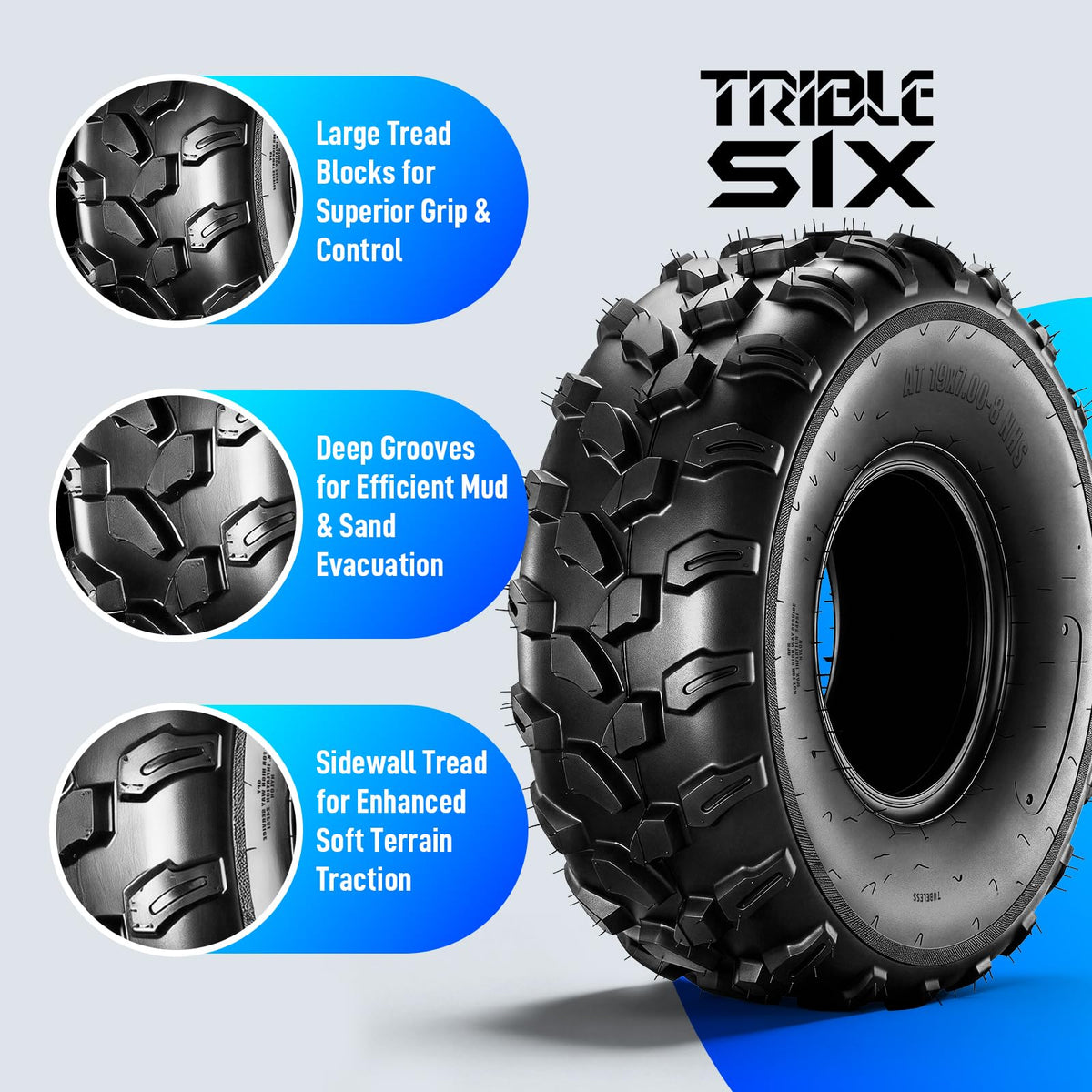 19x7-8 ATV Tires 6PR All-Terrain Tubeless Pack of 2 T2058