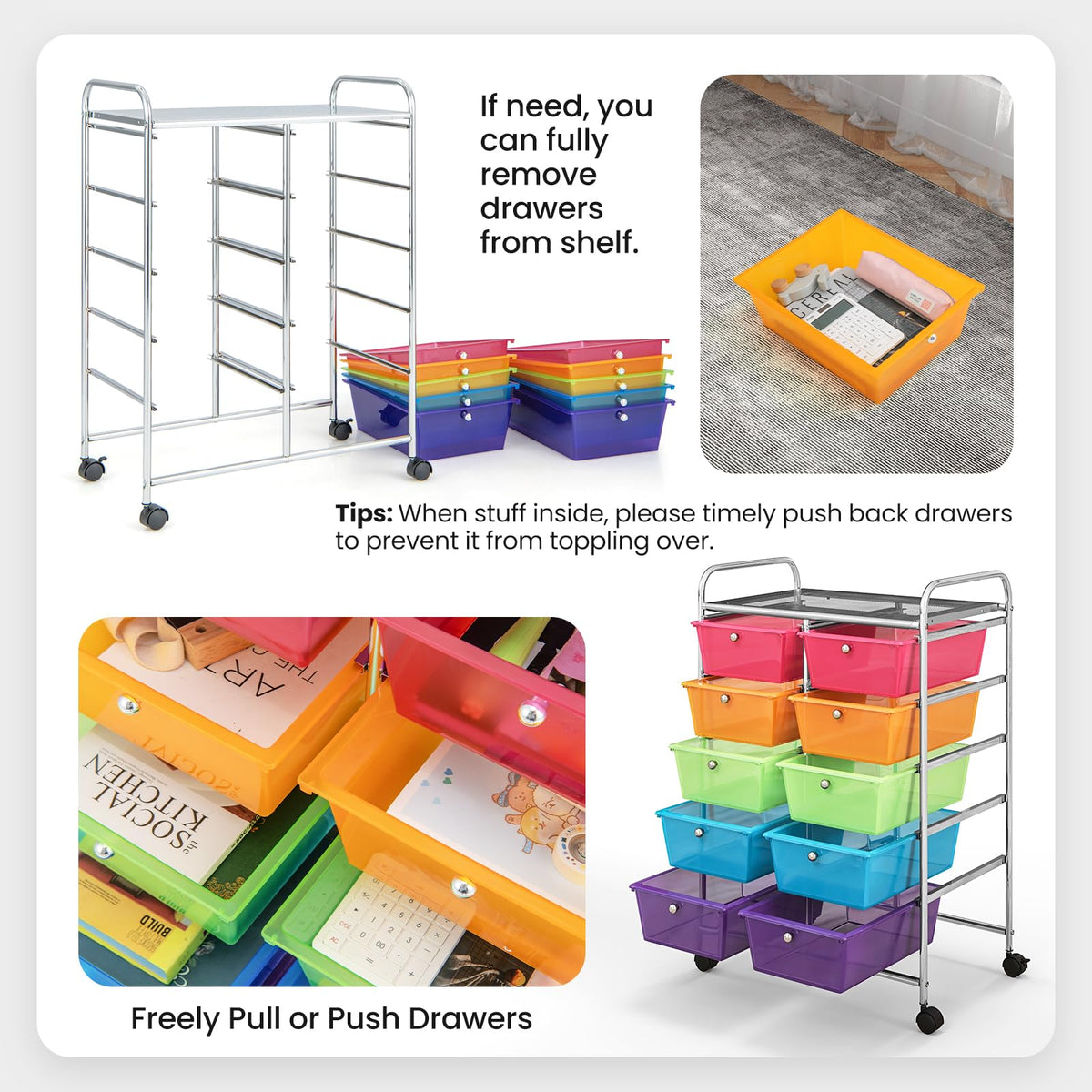 10 Drawer Rolling Storage Cart with Metal Frame N49500