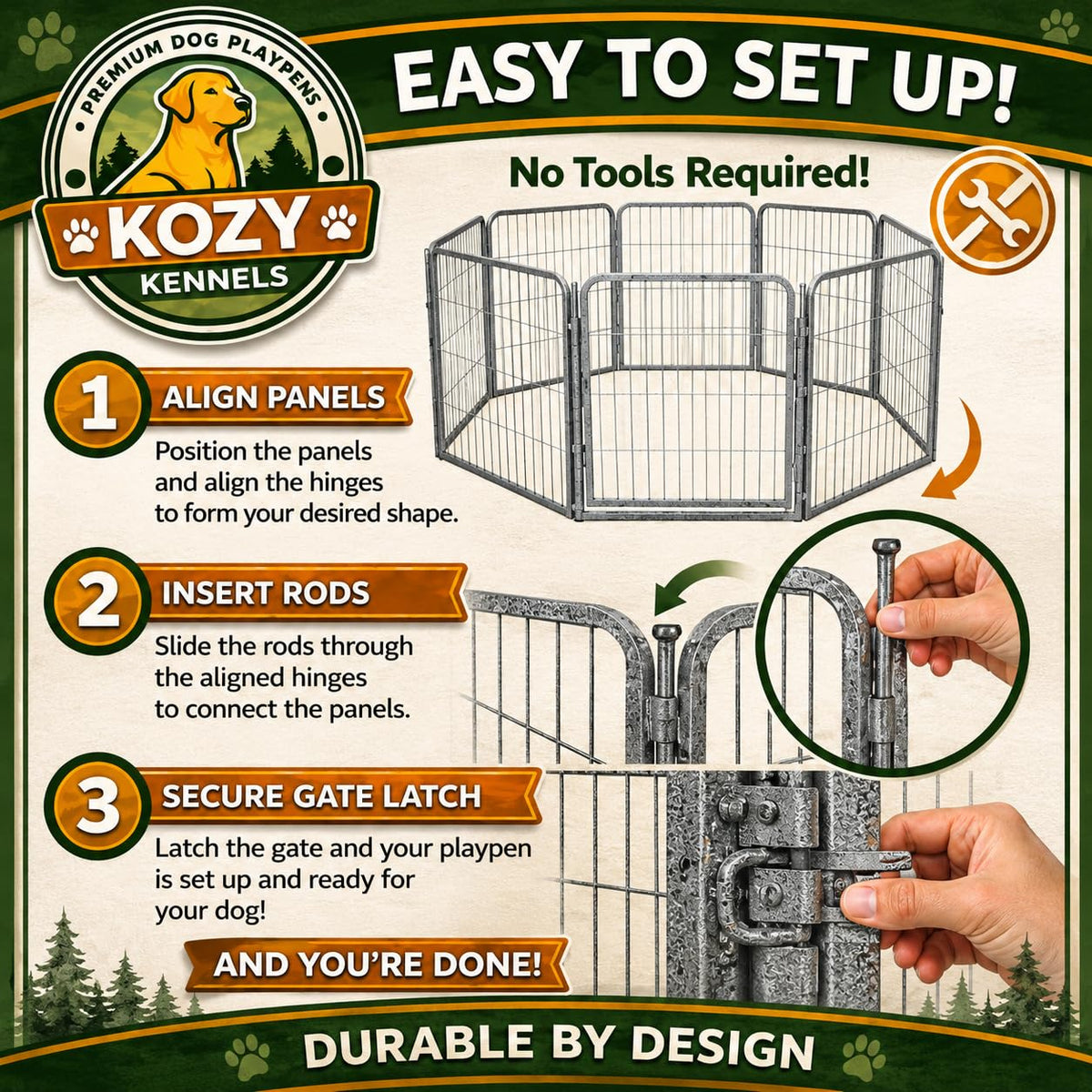 24 inch 8 Panel Portable Grey Metal Pet Playpen Y25817