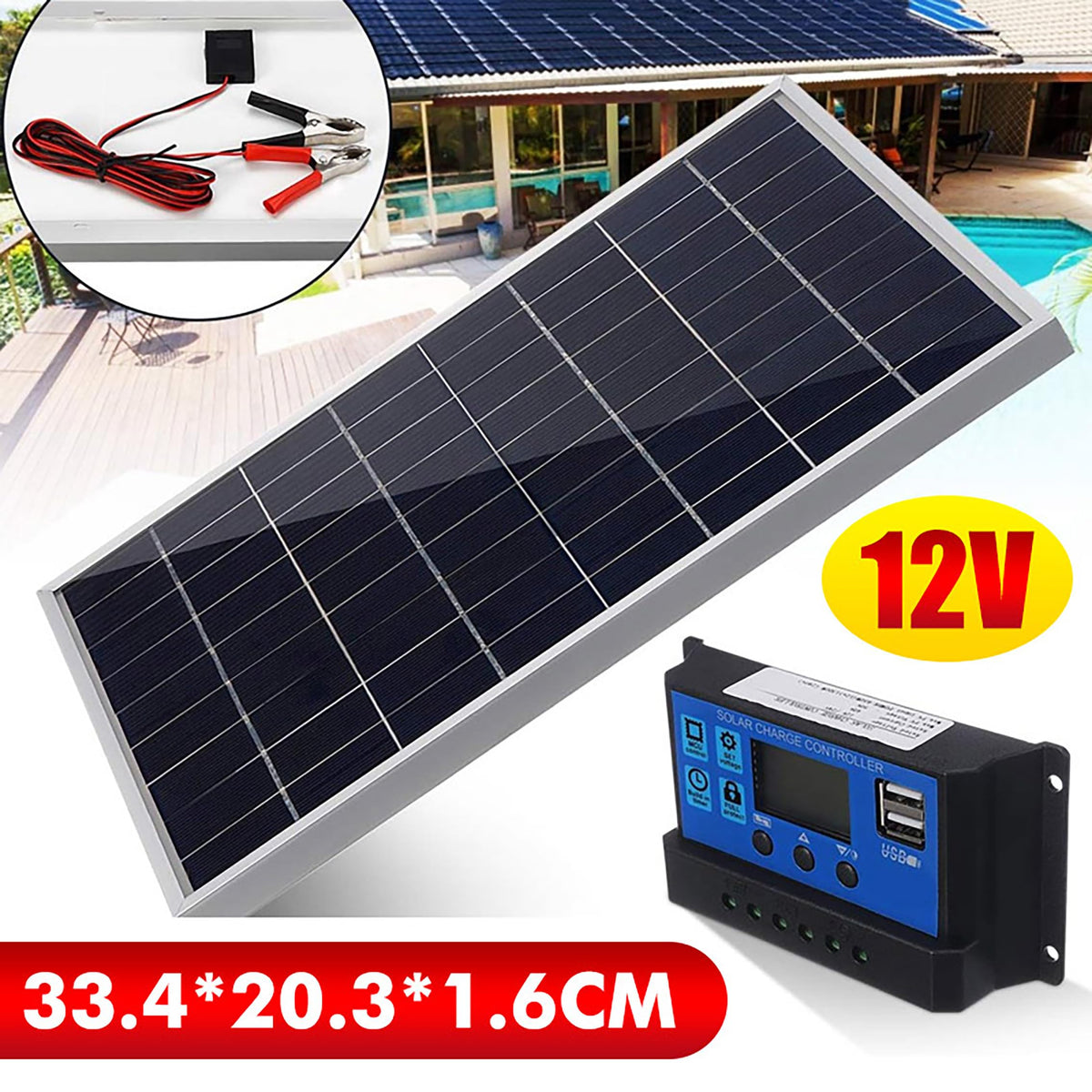 10W 12V Monocrystalline Solar Panel Kit with 10A Charge Controller A182