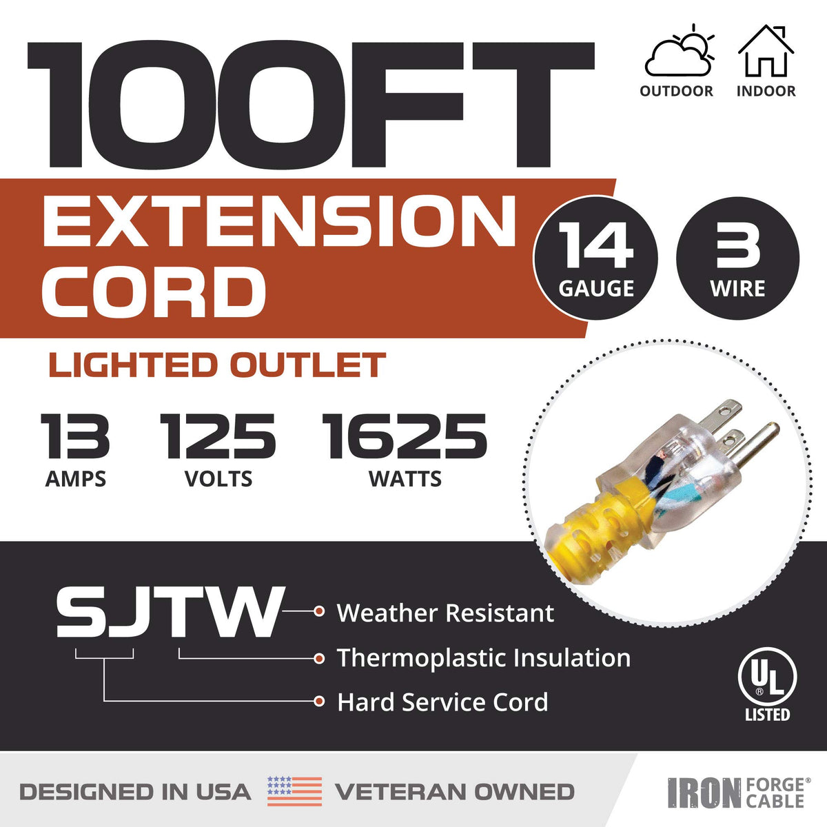 14 Gauge Heavy Duty Extension Cord, 100 Ft Yellow SJTW P383570