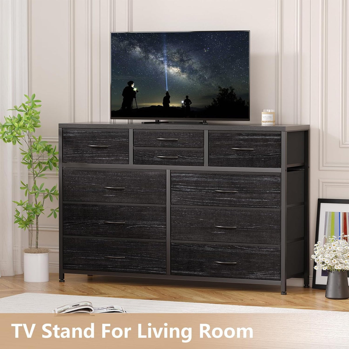 10 Drawer Fabric Dresser with Wood Top R4838