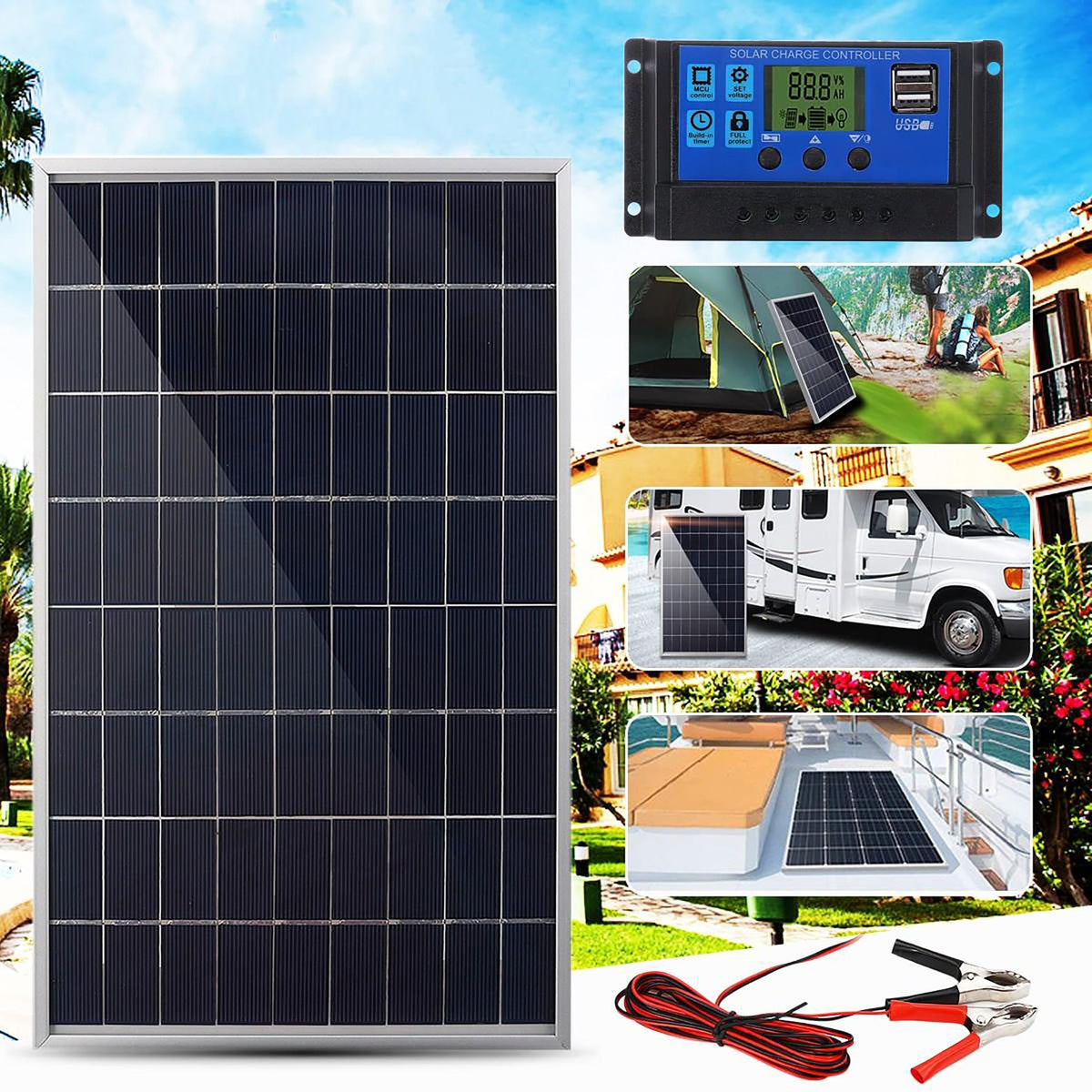 10W 12V Monocrystalline Solar Panel Kit with 10A Charge Controller A182