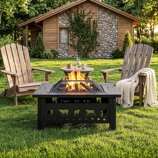 32 Inch Square Wood Burning Fire Pit Table G433